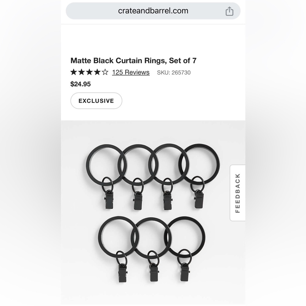 Crate and barrel curtain clips. NEW
